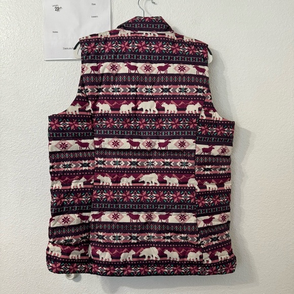 Lands End Down Puffer Vest Womens L Tall Reindeer Bear Fair Isle Christmas - Picture 4 of 5